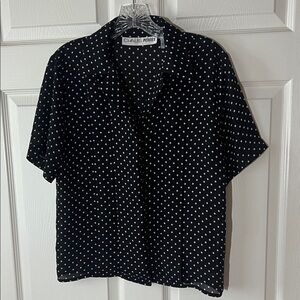 Vintage Chaus Petites Shirt Sleeve‎ Black Polka Dot Blouse, Sz 8